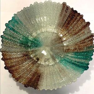 Artistic Glass Bowl with Brown, Green, and Clear Design